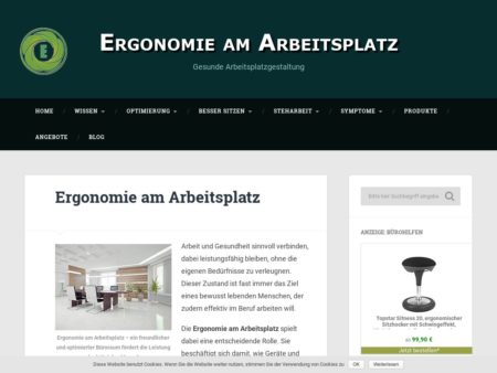 Screenshot der Ergonomie am Arbeitsplatz Website